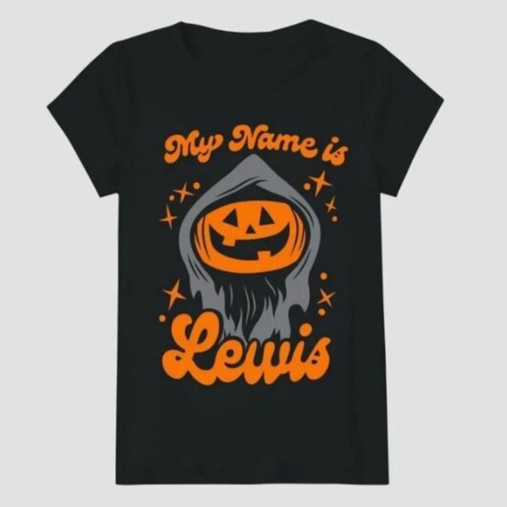 Halloween Pumpkin "My Name Is Lewis" Kids T-Shirt